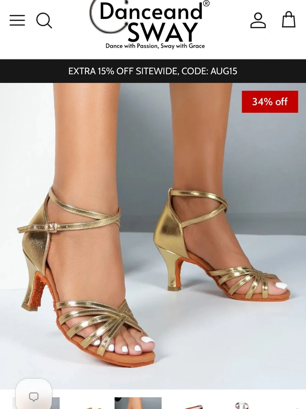 Gold Strappy Latin Dance Heels for Women